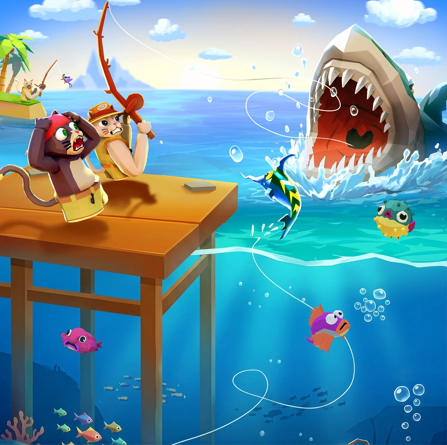 Tropical island fishing spot in the VR game FISHY